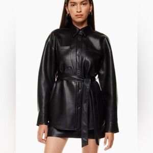 Aritzia Babaton vegan leather ava jacket Black Leather Belted